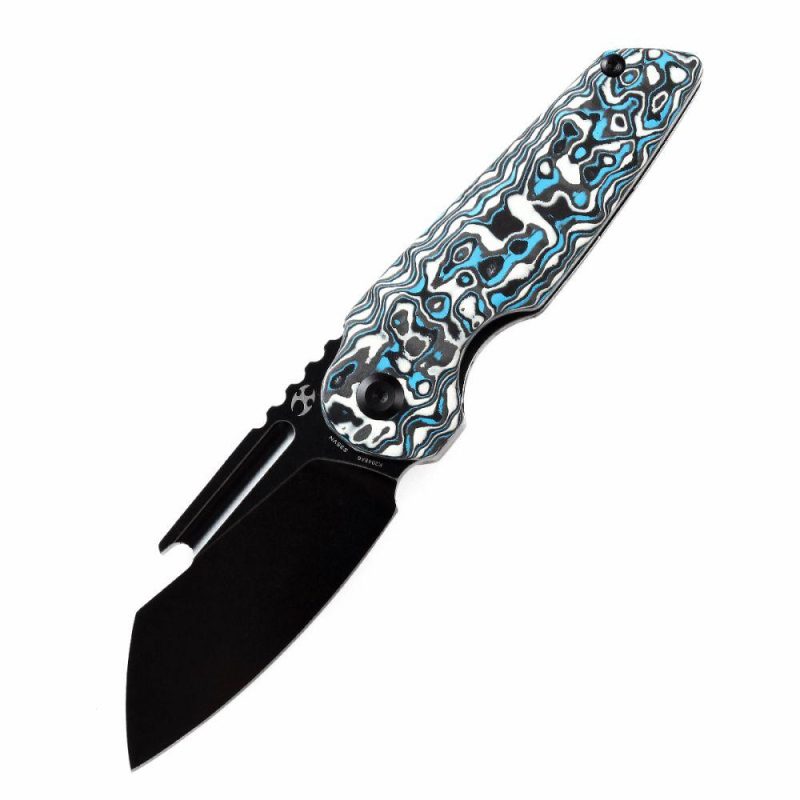 Rafe Flipper Knife Blue & White Carbon Fiber Handle (2.6” CPM-S35VN Blade)4T5 Design -K2048A6 Blue/White/Black | Folding Pocket Knives