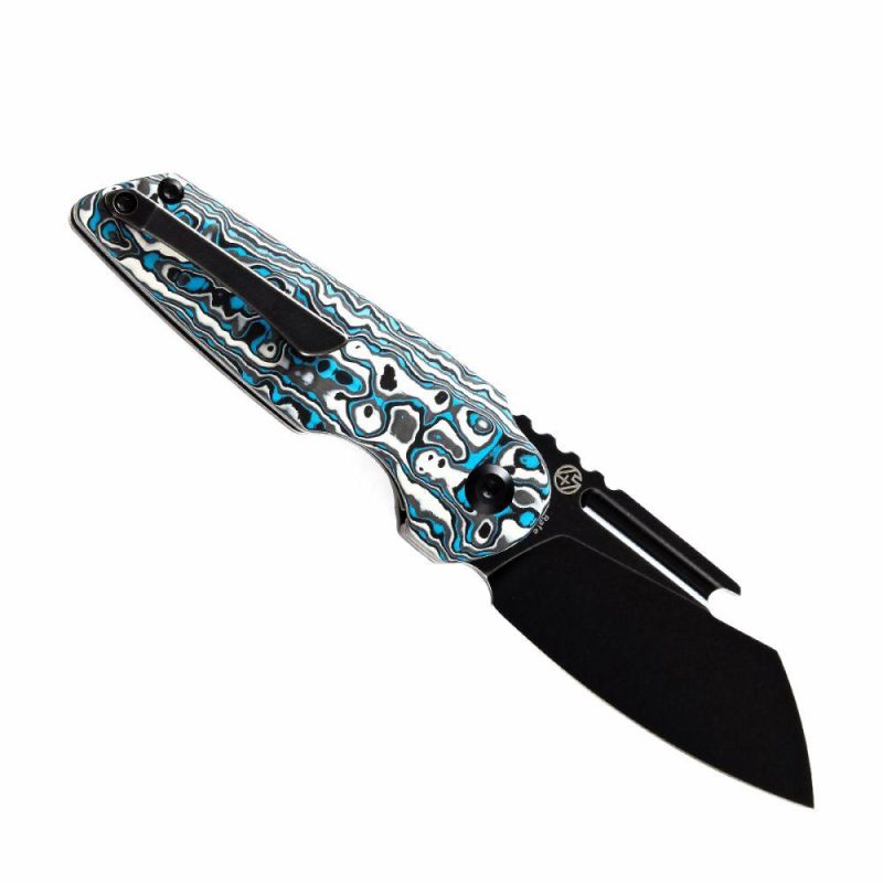 Rafe Flipper Knife Blue & White Carbon Fiber Handle (2.6” CPM-S35VN Blade)4T5 Design -K2048A6 Blue/White/Black | Folding Pocket Knives