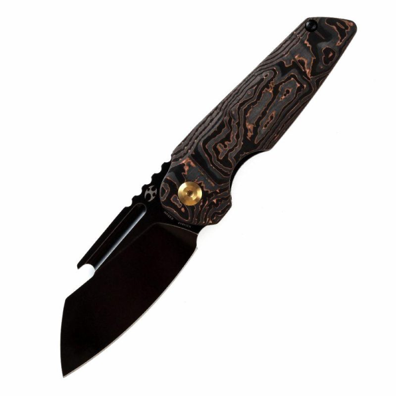 Rafe Flipper Knife Copper Carbon Fiber Handle (2.6” CPM-S35VN Blade)4T5 Design -K2048A5 Copper/Black | Folding Pocket Knives