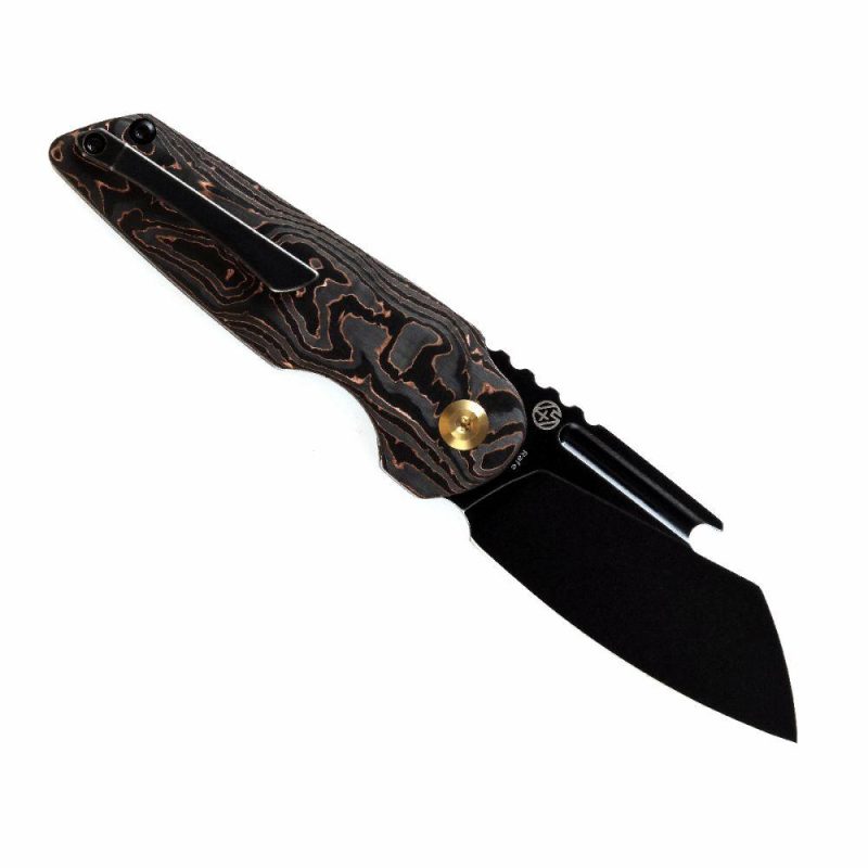 Rafe Flipper Knife Copper Carbon Fiber Handle (2.6” CPM-S35VN Blade)4T5 Design -K2048A5 Copper/Black | Folding Pocket Knives