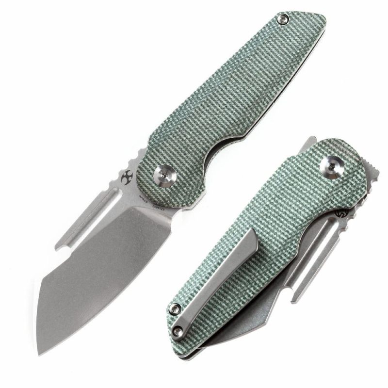 Rafe Flipper Knife Green Micarta Handle (2.6” CPM-S35VN Blade)4T5 Design -K2048A3 Green | Folding Pocket Knives