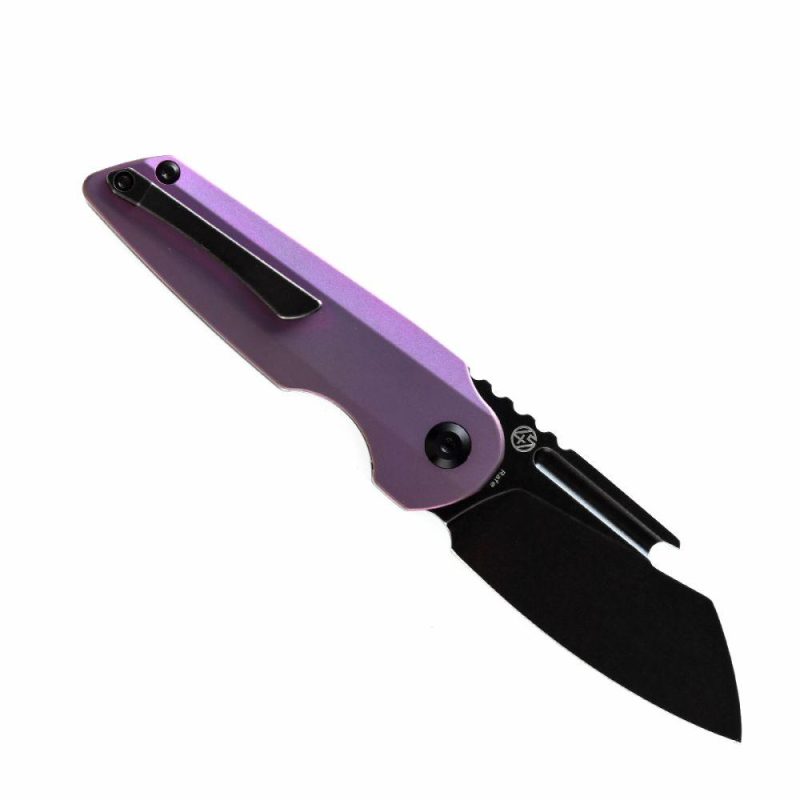 Rafe Flipper Knife Purple Anodized Titanium Handle (2.6” CPM-S35VN Blade)4T5 Design -K2048A4 Black/Purple | Folding Pocket Knives