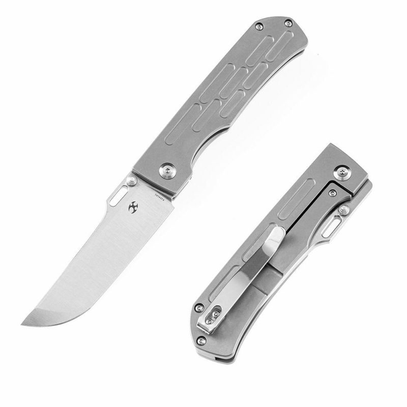 Reedus K1041A2 Satin CPM-S35VN Plain Titanium Handle with D.O.C.K. Design Gray | Folding Pocket Knives