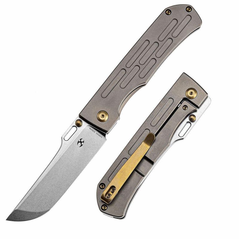 Reedus K1041A3 Stonewashed CPM-S35VN Bronze Anodized Titanium Handle with D.O.C.K. Design Bronze | Folding Pocket Knives