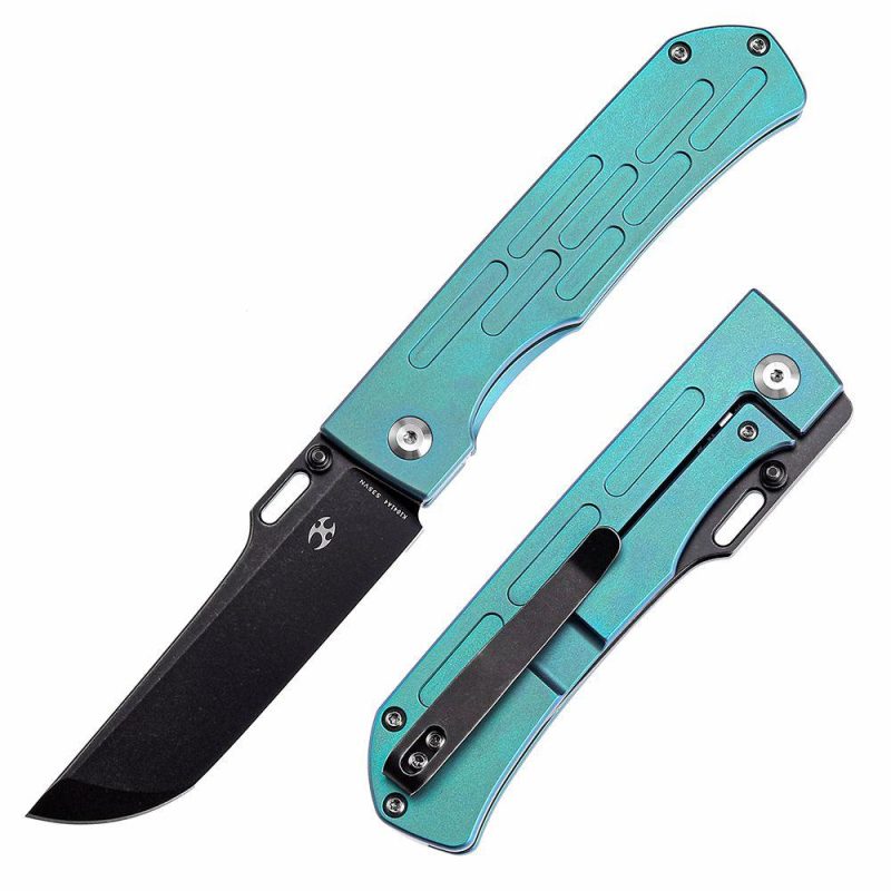 Reedus K1041A4 Black TiCn Coated and Stonewashed CPM-S35VN Green Anodized Titanium Handle with D.O.C.K. Design Green | Folding Pocket Knives