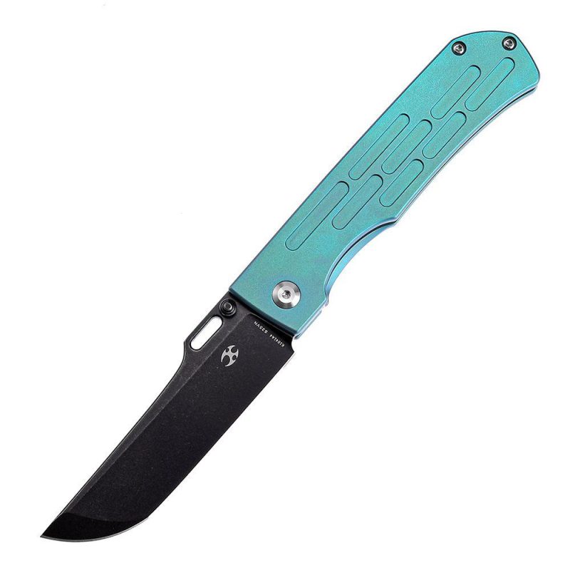 Reedus K1041A4 Black TiCn Coated and Stonewashed CPM-S35VN Green Anodized Titanium Handle with D.O.C.K. Design Green | Folding Pocket Knives