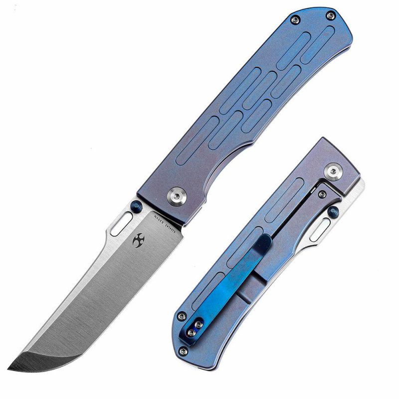 Reedus K1041A5 Satin CPM-S35VN Blue Anodized Titanium Handle with D.O.C.K. Design Blue | Folding Pocket Knives