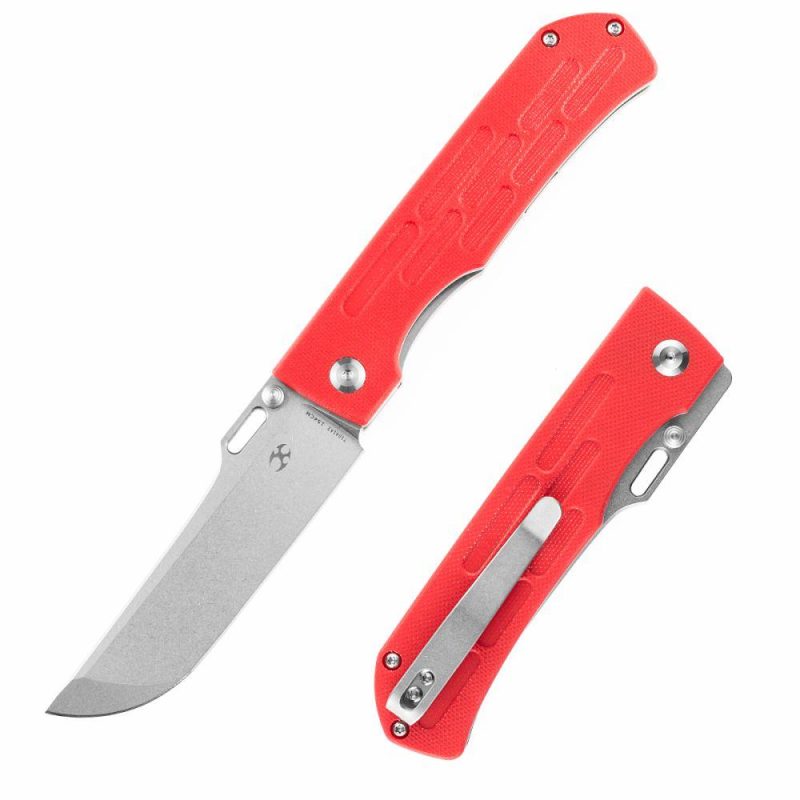 Reedus Red G10 Handle (Stonewashed 154CM Blade)with D.O.C.K. Design – T1041A2 Red | Folding Pocket Knives