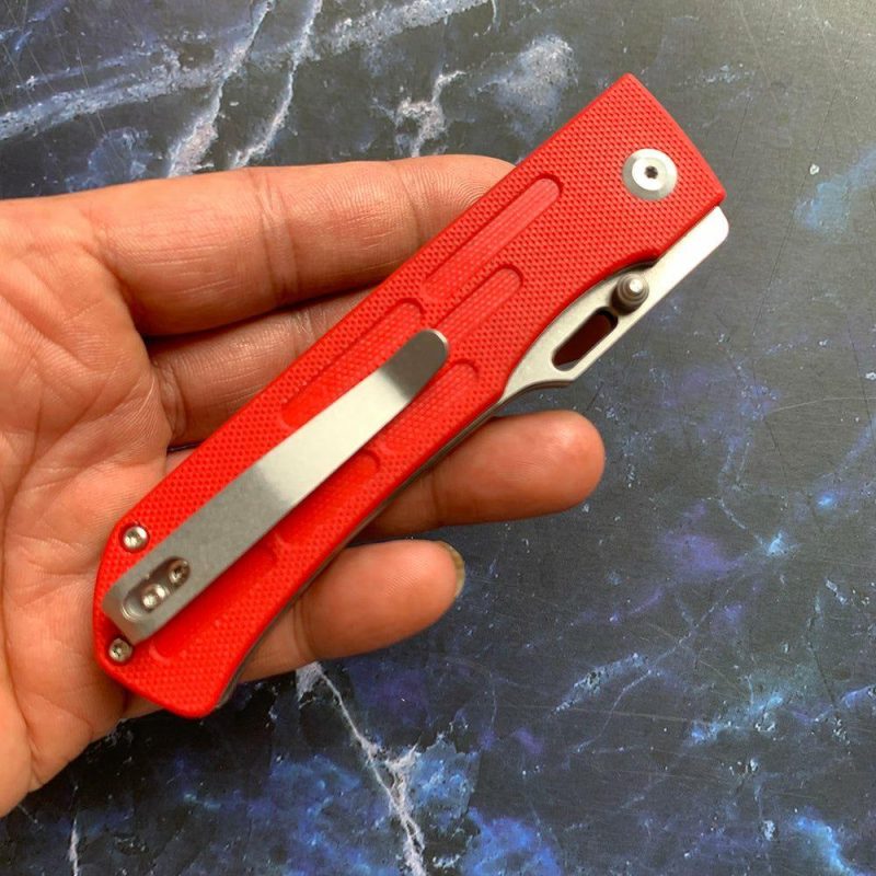 Reedus Red G10 Handle (Stonewashed 154CM Blade)with D.O.C.K. Design – T1041A2 Red | Folding Pocket Knives