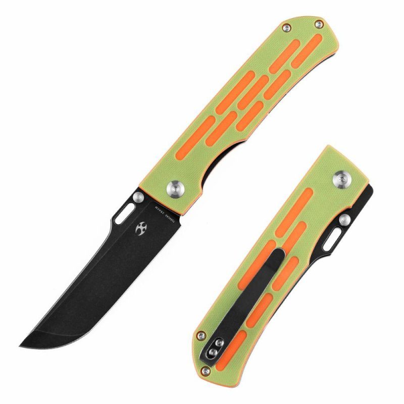 Reedus T1041A3 Black TiCn Coated and Stonewashed 154CM Blade Green and Orange G10 Handle with D.O.C.K. Design Green And Orange | Folding Pocket Knives