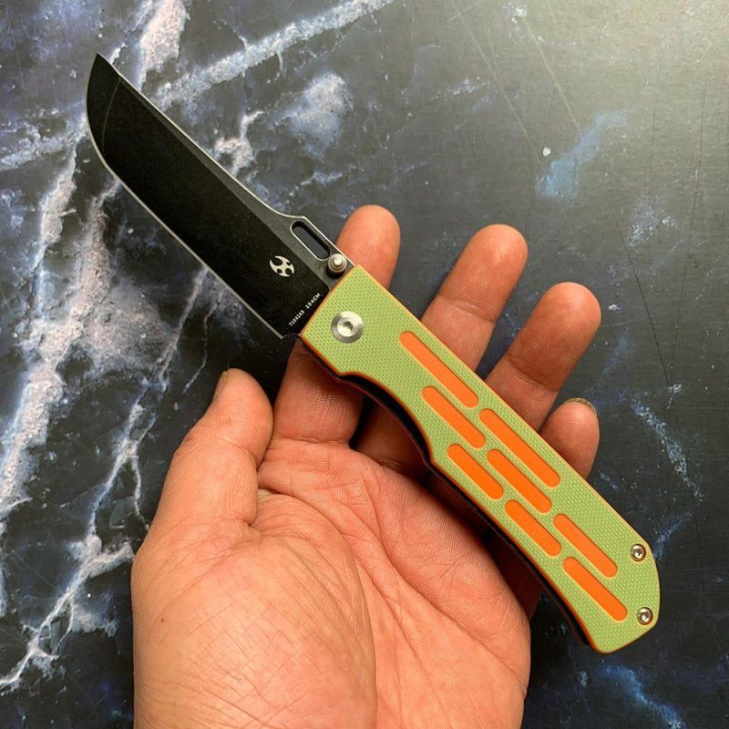 Reedus T1041A3 Black TiCn Coated and Stonewashed 154CM Blade Green and Orange G10 Handle with D.O.C.K. Design Green And Orange | Folding Pocket Knives