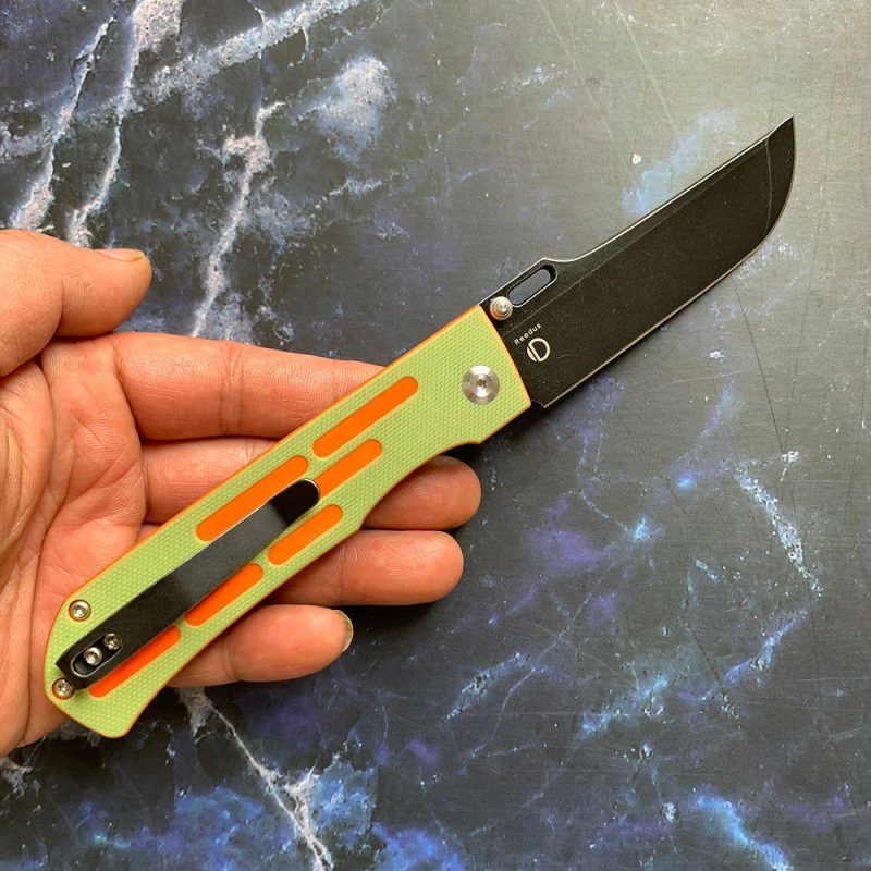 Reedus T1041A3 Black TiCn Coated and Stonewashed 154CM Blade Green and Orange G10 Handle with D.O.C.K. Design Green And Orange | Folding Pocket Knives