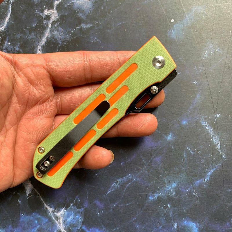 Reedus T1041A3 Black TiCn Coated and Stonewashed 154CM Blade Green and Orange G10 Handle with D.O.C.K. Design Green And Orange | Folding Pocket Knives