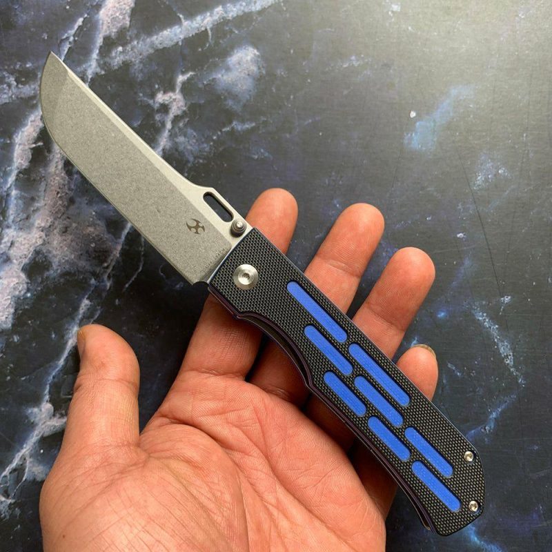 Reedus T1041A4 Stonewashed 154CM Blade Black and Blue G10 Handle with D.O.C.K. Design Black And Blue | Folding Pocket Knives