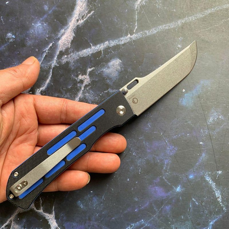 Reedus T1041A4 Stonewashed 154CM Blade Black and Blue G10 Handle with D.O.C.K. Design Black And Blue | Folding Pocket Knives