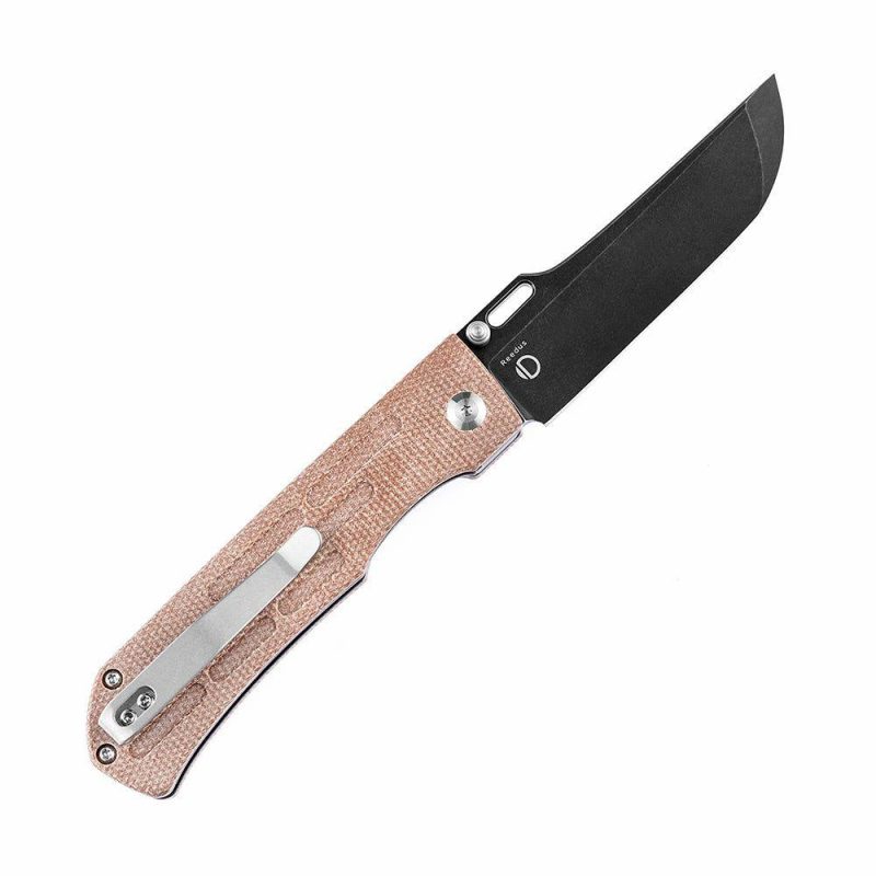 Reedus T1041A5 Black TiCn Coated and Stonewashed 154CM Blade Brown Micarta Handle with D.O.C.K. Design Brown | Folding Pocket Knives