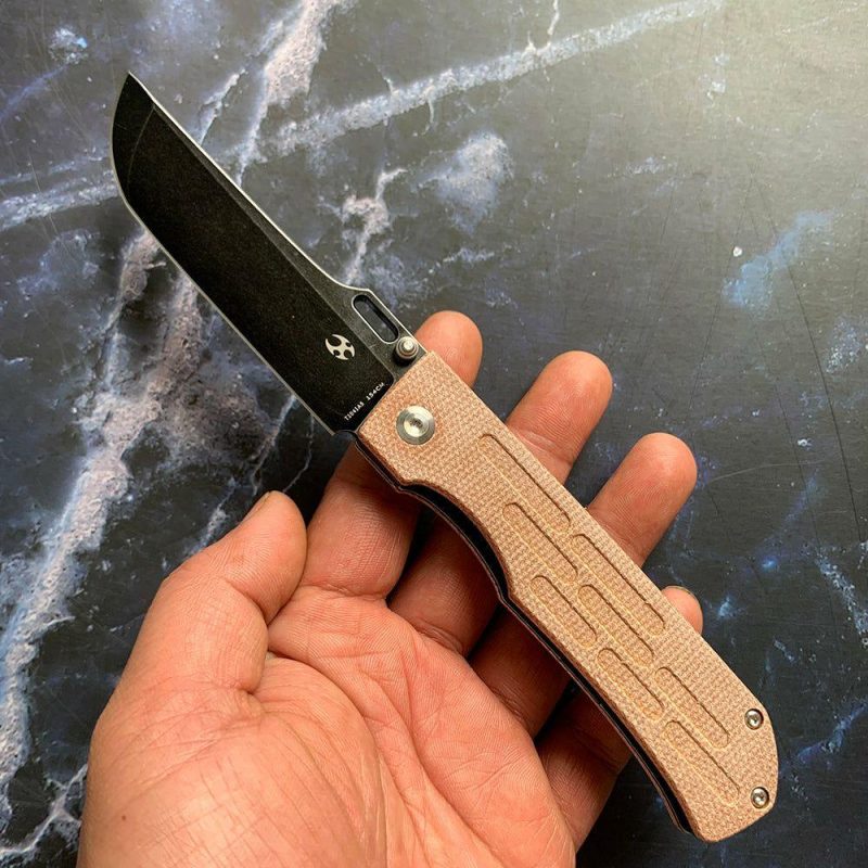 Reedus T1041A5 Black TiCn Coated and Stonewashed 154CM Blade Brown Micarta Handle with D.O.C.K. Design Brown | Folding Pocket Knives