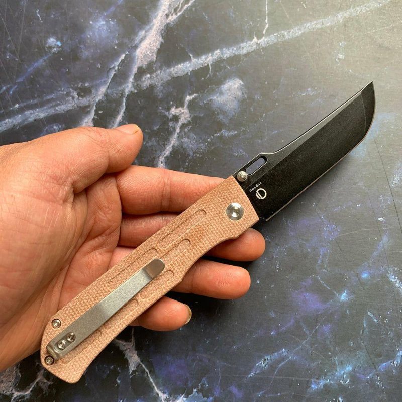 Reedus T1041A5 Black TiCn Coated and Stonewashed 154CM Blade Brown Micarta Handle with D.O.C.K. Design Brown | Folding Pocket Knives