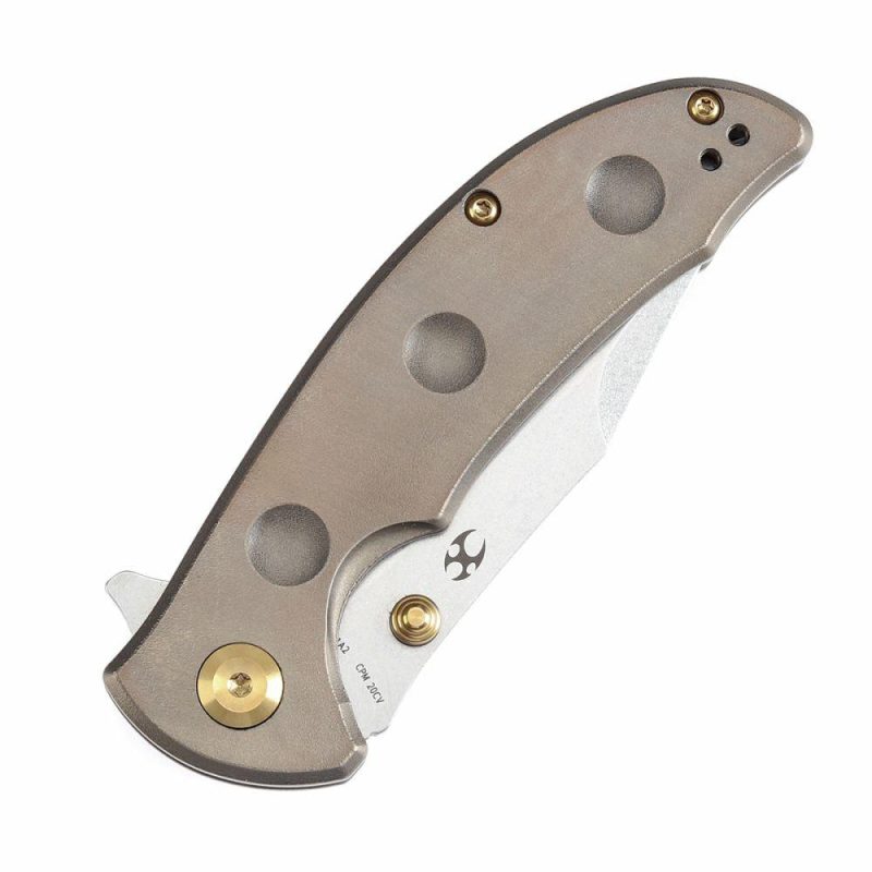 Rei Thumb Stub Flipper Orange Peel Bronze Anodized Titanium(3.3"CPM 20CV) Karambit Maker Design-K1061A2 Bronze | Folding Pocket Knives