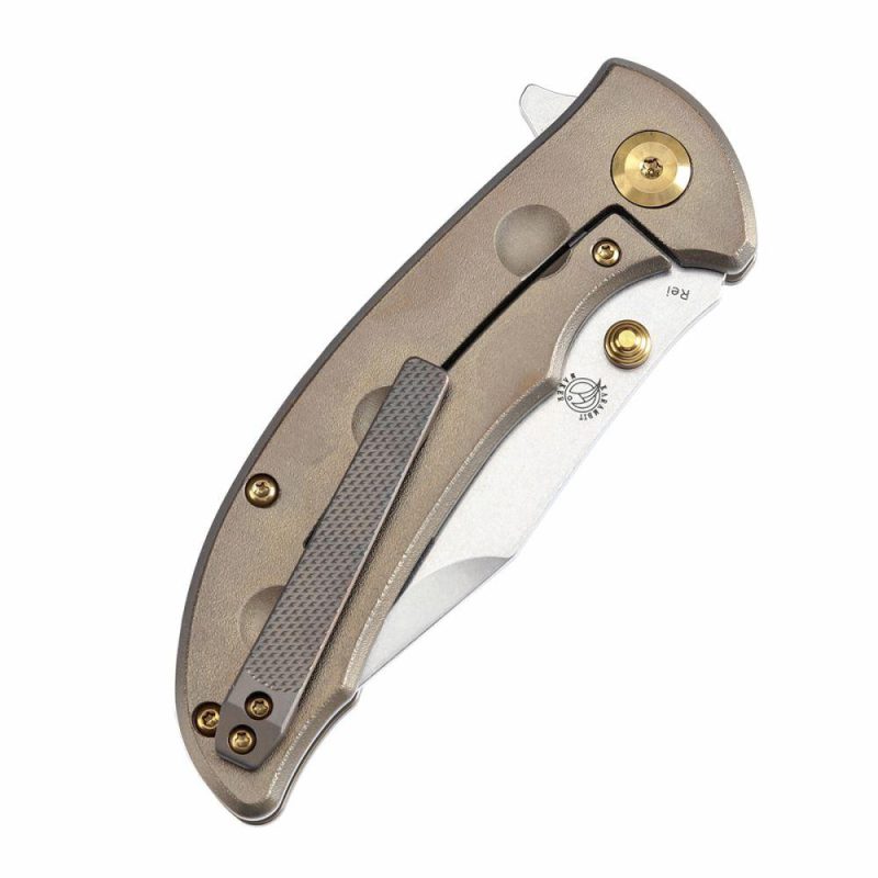 Rei Thumb Stub Flipper Orange Peel Bronze Anodized Titanium(3.3"CPM 20CV) Karambit Maker Design-K1061A2 Bronze | Folding Pocket Knives