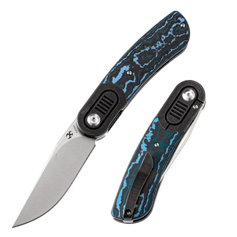 Reverie Front Flipper Knife Arctic Storm Carbon Fiber+ Titanium Bolster Handle (2.92” CPM S35VN Blade)Justin Lundquist Design-K2025A3 Blue | Folding Pocket Knives