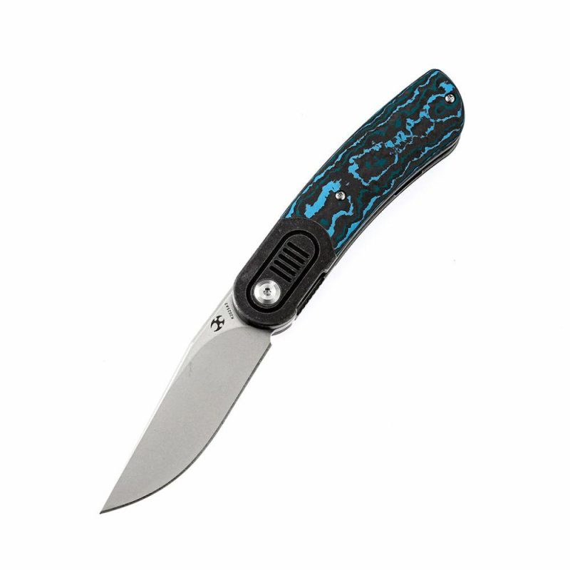 Reverie Front Flipper Knife Arctic Storm Carbon Fiber+ Titanium Bolster Handle (2.92” CPM S35VN Blade)Justin Lundquist Design-K2025A3 Blue | Folding Pocket Knives