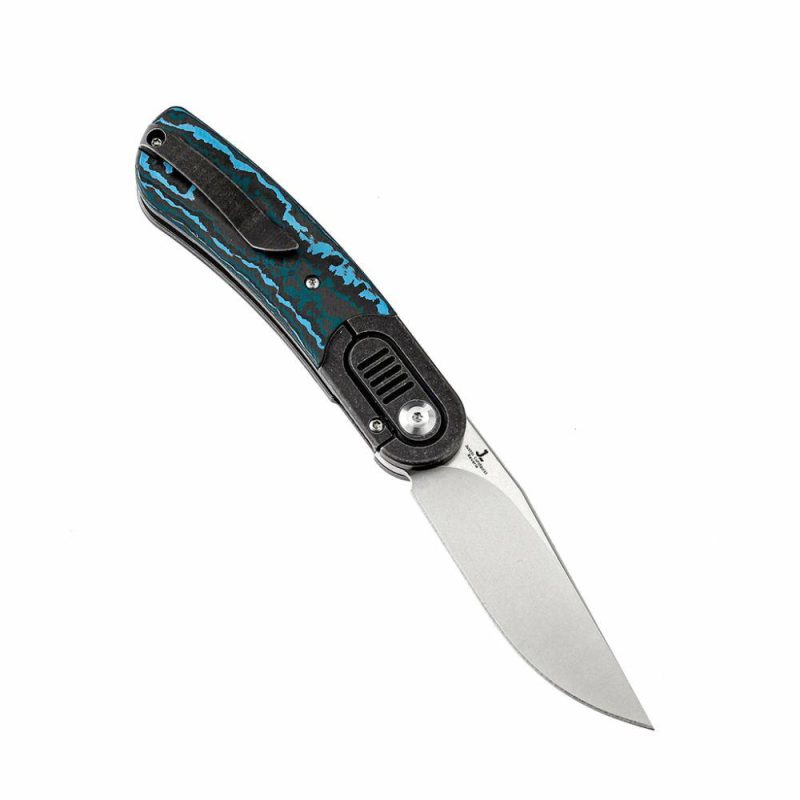 Reverie Front Flipper Knife Arctic Storm Carbon Fiber+ Titanium Bolster Handle (2.92” CPM S35VN Blade)Justin Lundquist Design-K2025A3 Blue | Folding Pocket Knives