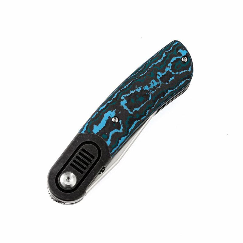 Reverie Front Flipper Knife Arctic Storm Carbon Fiber+ Titanium Bolster Handle (2.92” CPM S35VN Blade)Justin Lundquist Design-K2025A3 Blue | Folding Pocket Knives