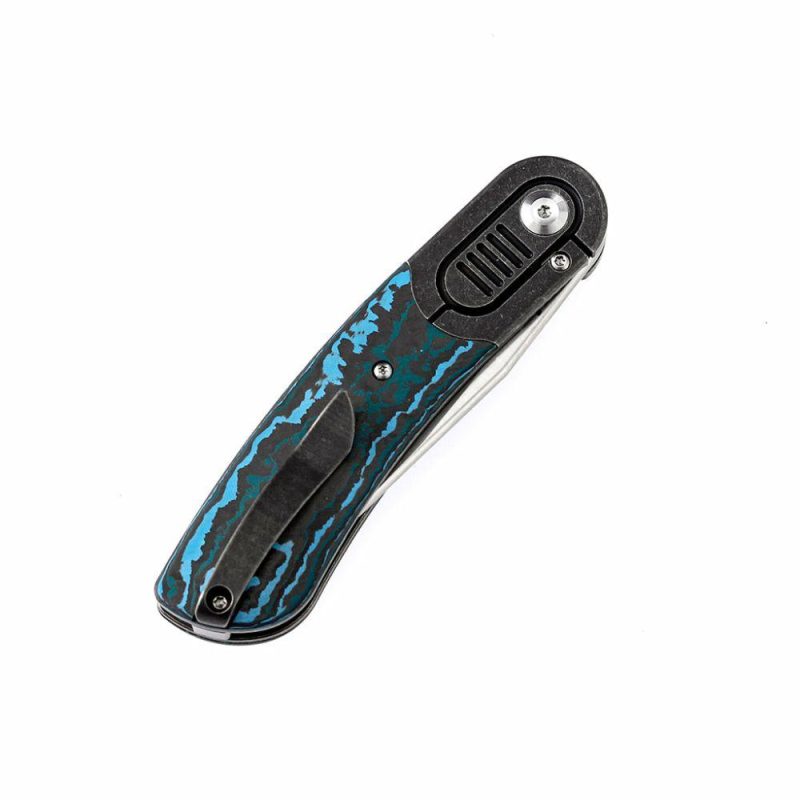 Reverie Front Flipper Knife Arctic Storm Carbon Fiber+ Titanium Bolster Handle (2.92” CPM S35VN Blade)Justin Lundquist Design-K2025A3 Blue | Folding Pocket Knives