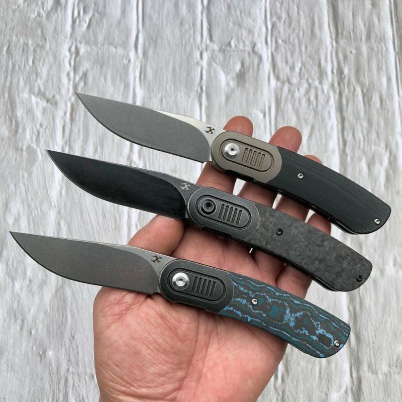 Reverie Front Flipper Knife Arctic Storm Carbon Fiber+ Titanium Bolster Handle (2.92” CPM S35VN Blade)Justin Lundquist Design-K2025A3 Blue | Folding Pocket Knives