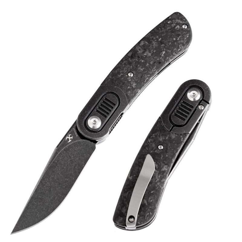 Reverie Front Flipper Knife Thred Carbon Fiber+ Titanium Bolster Handle (2.92” CPM S35VN Blade)Justin Lundquist Design-K2025A2 Black | Folding Pocket Knives