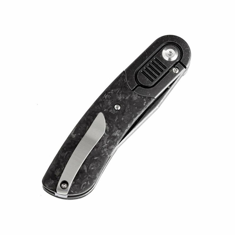 Reverie Front Flipper Knife Thred Carbon Fiber+ Titanium Bolster Handle (2.92” CPM S35VN Blade)Justin Lundquist Design-K2025A2 Black | Folding Pocket Knives