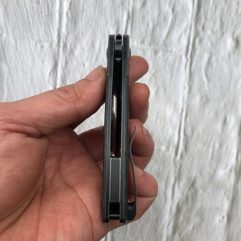 Reverie Front Flipper Knife Thred Carbon Fiber+ Titanium Bolster Handle (2.92” CPM S35VN Blade)Justin Lundquist Design-K2025A2 Black | Folding Pocket Knives