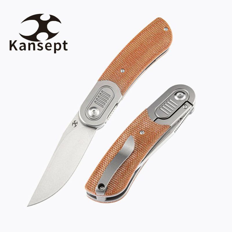 Reverie K2025A7 Under 3” Front Flipper Brown Micarta Handle with Titanium Bolster S35VN Blade Justin Lundquist Design Brown | Folding Pocket Knives