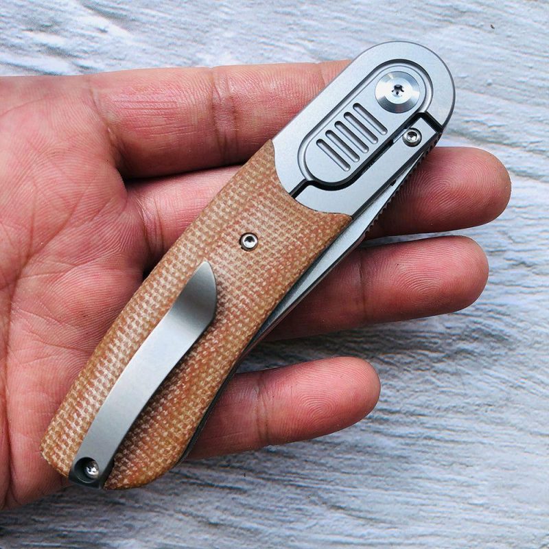 Reverie K2025A7 Under 3” Front Flipper Brown Micarta Handle with Titanium Bolster S35VN Blade Justin Lundquist Design Brown | Folding Pocket Knives