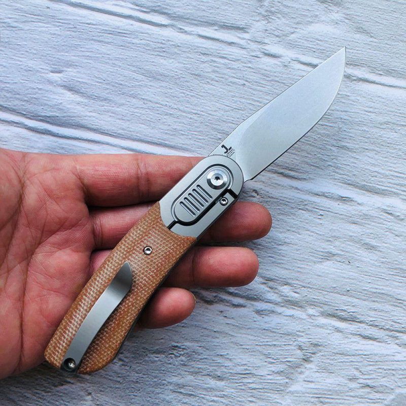 Reverie K2025A7 Under 3” Front Flipper Brown Micarta Handle with Titanium Bolster S35VN Blade Justin Lundquist Design Brown | Folding Pocket Knives