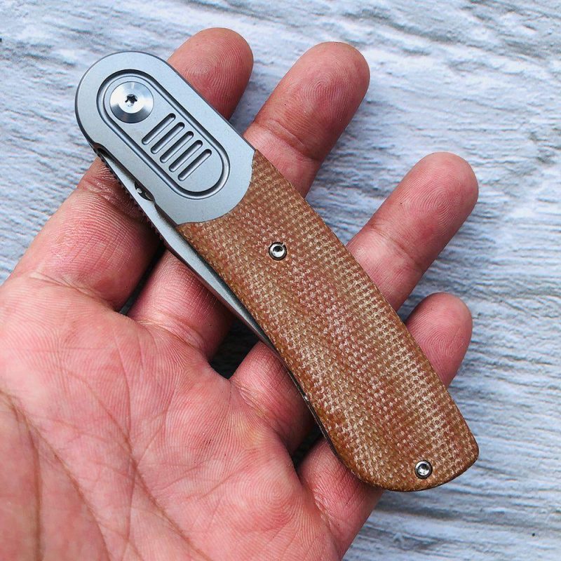 Reverie K2025A7 Under 3” Front Flipper Brown Micarta Handle with Titanium Bolster S35VN Blade Justin Lundquist Design Brown | Folding Pocket Knives