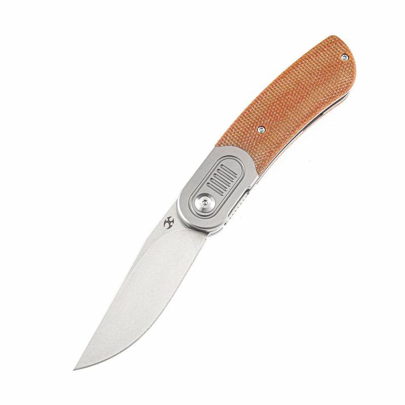 Reverie K2025A7 Under 3” Front Flipper Brown Micarta Handle with Titanium Bolster S35VN Blade Justin Lundquist Design Brown | Folding Pocket Knives