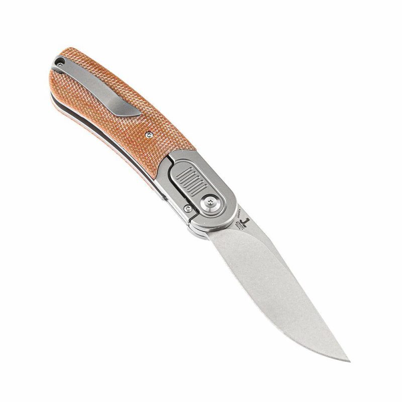 Reverie K2025A7 Under 3” Front Flipper Brown Micarta Handle with Titanium Bolster S35VN Blade Justin Lundquist Design Brown | Folding Pocket Knives