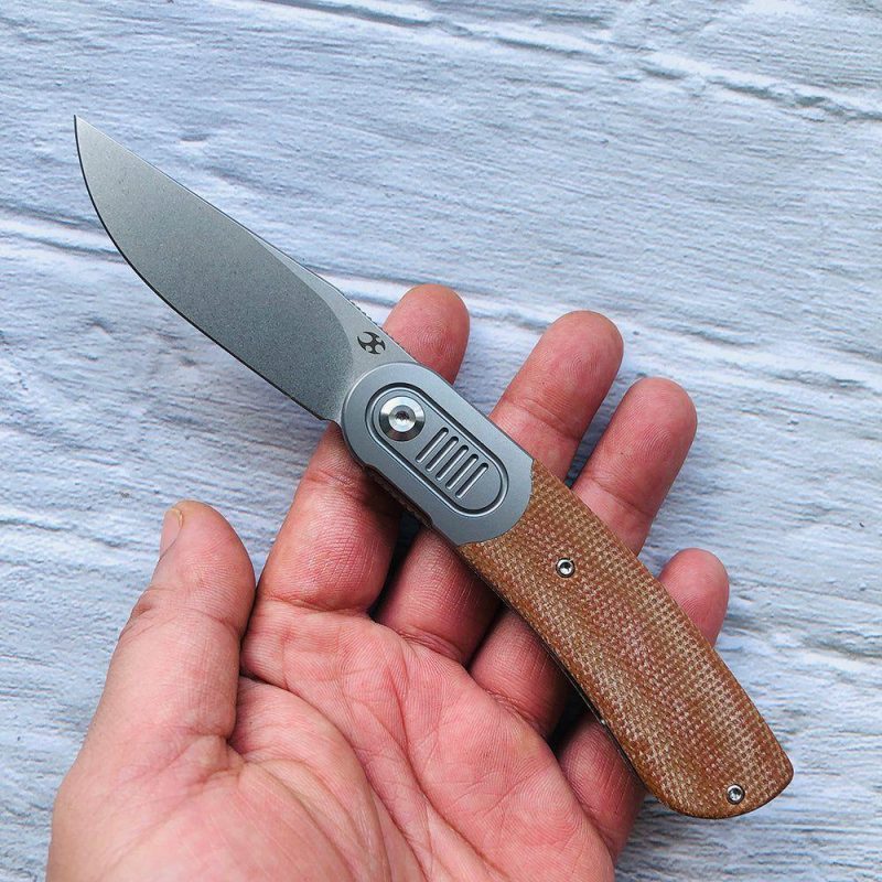 Reverie K2025A7 Under 3” Front Flipper Brown Micarta Handle with Titanium Bolster S35VN Blade Justin Lundquist Design Brown | Folding Pocket Knives