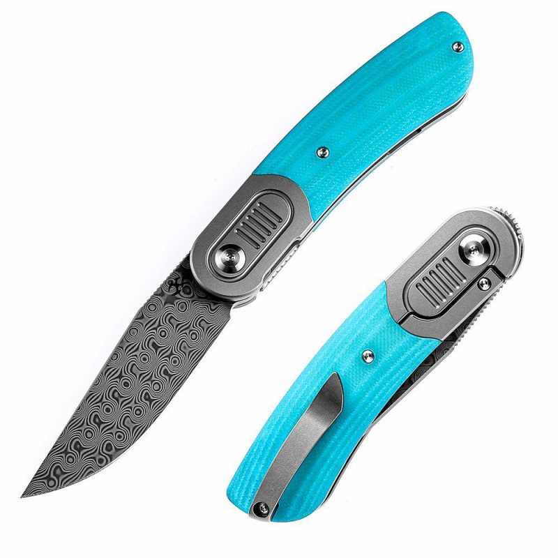 Reverie K2025A8 Damascus Tiffany Blue G10 Handle with Justin Lundquist Design Blue | Folding Pocket Knives