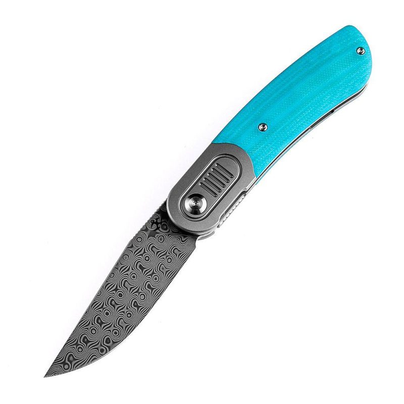 Reverie K2025A8 Damascus Tiffany Blue G10 Handle with Justin Lundquist Design Blue | Folding Pocket Knives