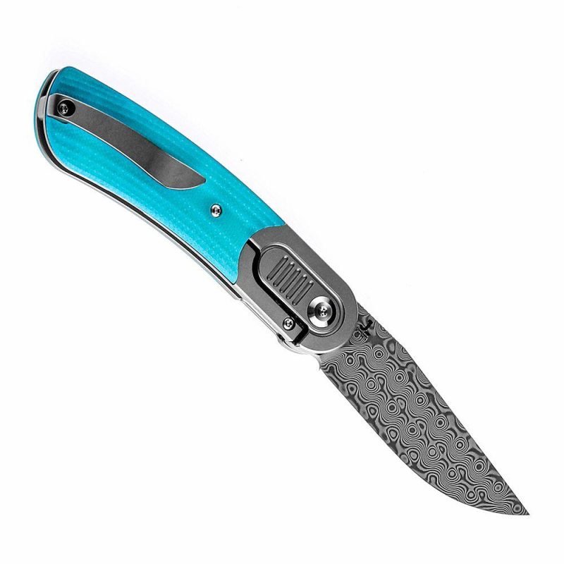 Reverie K2025A8 Damascus Tiffany Blue G10 Handle with Justin Lundquist Design Blue | Folding Pocket Knives