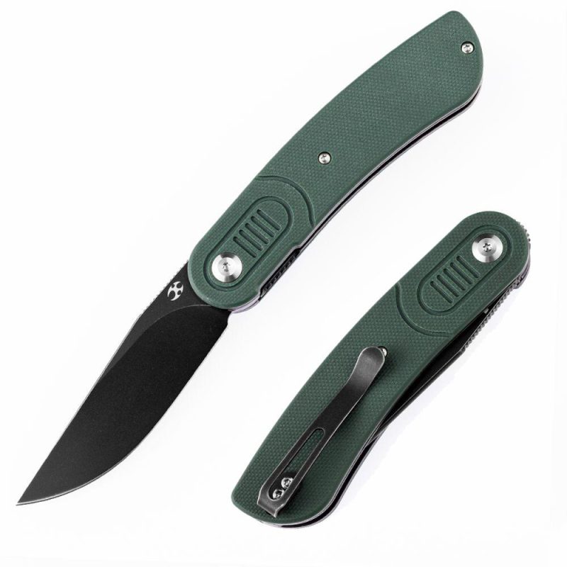 Reverie T2025A2 Black TiCn Coated 154CM Blade Green G10 Handle with Justin Lundquist Design | Folding Pocket Knives