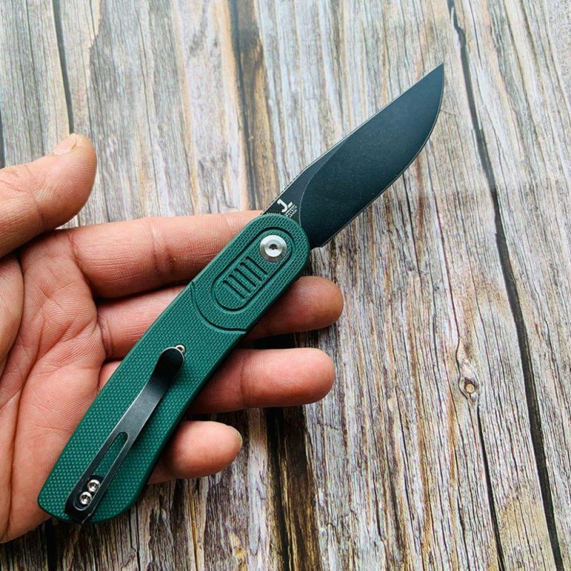 Reverie T2025A2 Black TiCn Coated 154CM Blade Green G10 Handle with Justin Lundquist Design | Folding Pocket Knives