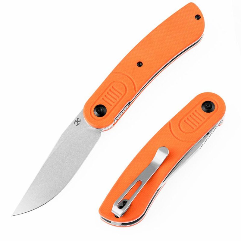 Reverie T2025A3 Stonewashed 154CM Blade Orange G10 Handle with Justin Lundquist Design | Folding Pocket Knives