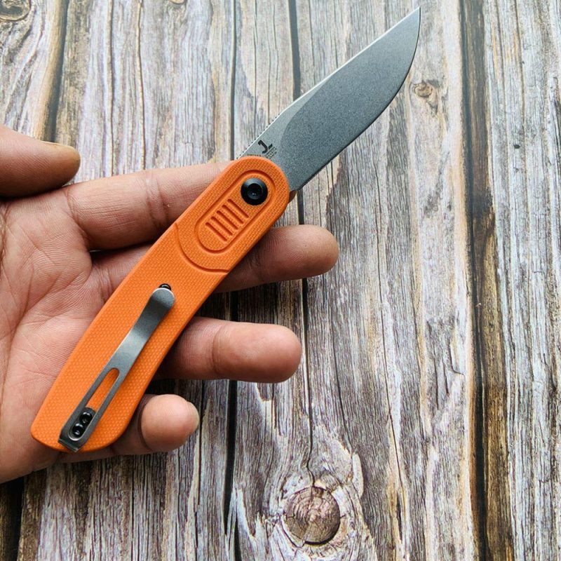 Reverie T2025A3 Stonewashed 154CM Blade Orange G10 Handle with Justin Lundquist Design | Folding Pocket Knives