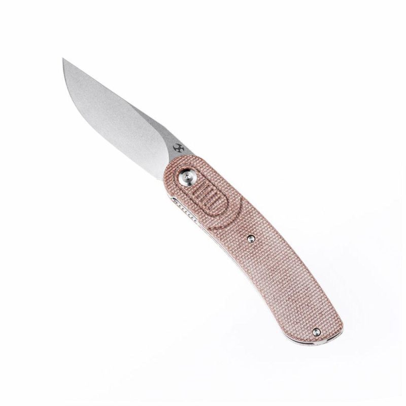 Reverie T2025A6 Stonewashed 154CM Blade Brown Micarta Handle with Justin Lundquist Design | Folding Pocket Knives