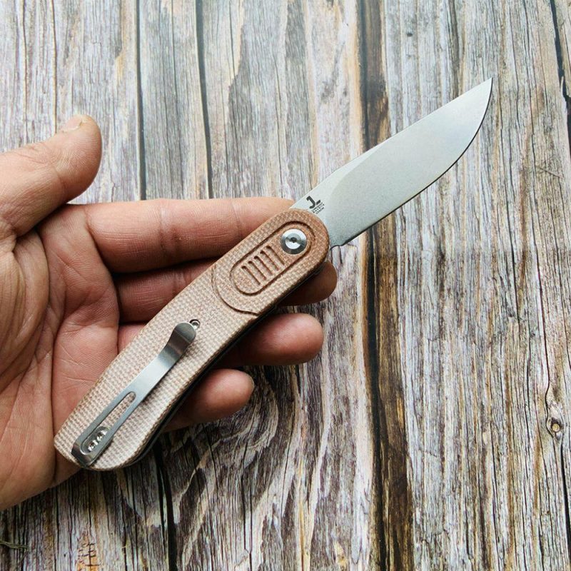 Reverie T2025A6 Stonewashed 154CM Blade Brown Micarta Handle with Justin Lundquist Design | Folding Pocket Knives