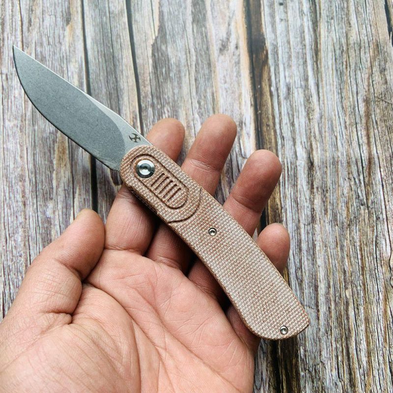 Reverie T2025A6 Stonewashed 154CM Blade Brown Micarta Handle with Justin Lundquist Design | Folding Pocket Knives